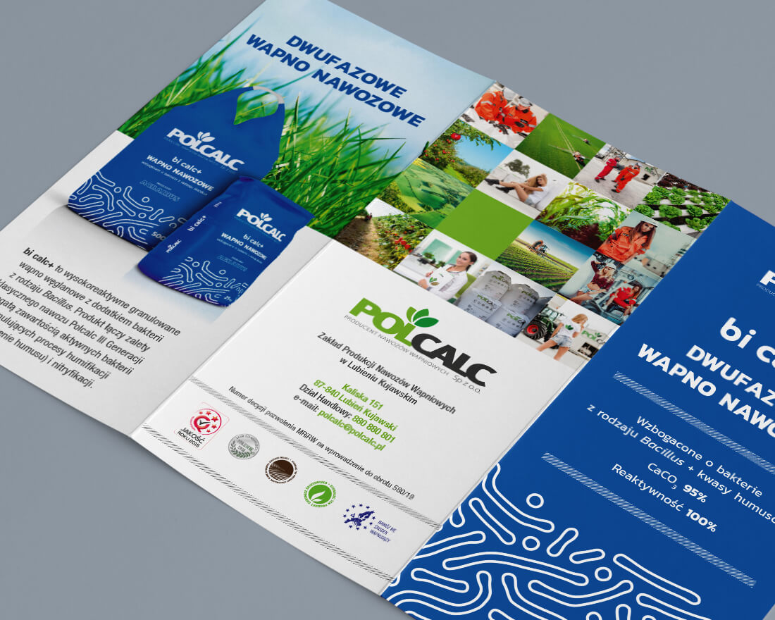 POLCALC – projekt folderu promocyjnego Projekt folderu POLCALC – Bi Calc+ okładka