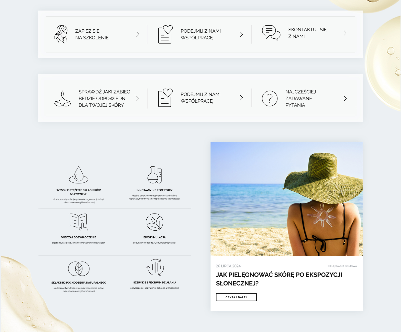 skin-simply-nutrition-ui-blog Projekt strony Skin Simply Nutrition – elementy UI i wpis blogowy