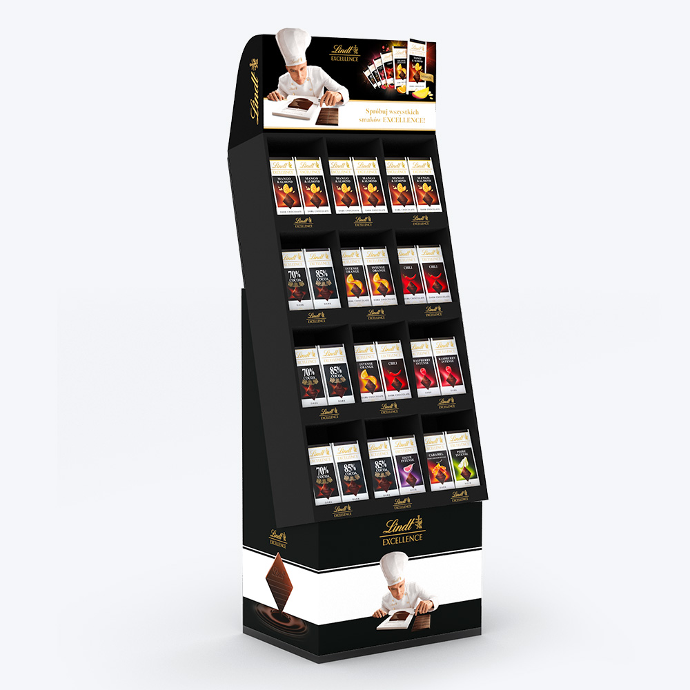 Stand ekspozycyjny Lindt – wersja premium Stand POS Lindt – konstrukcja ekspozycyjna dla marki premium