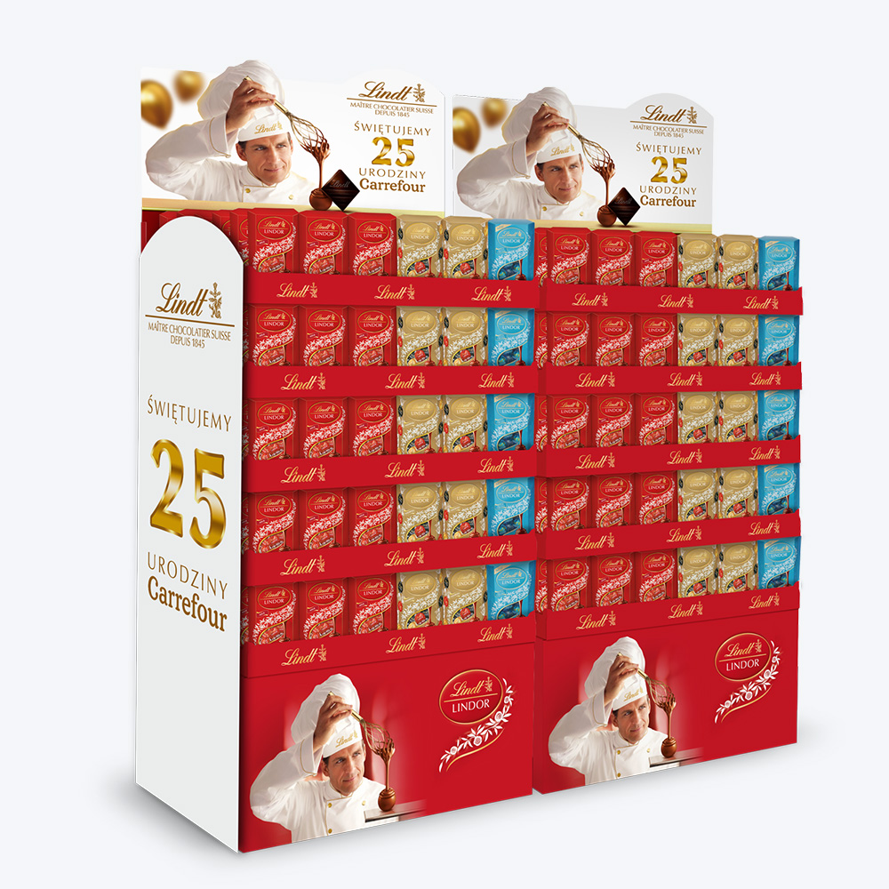 Stand POS Lindt – edycja jubileuszowa Stand POS Lindt – konstrukcja jubileuszowa 25-lecie Carrefour