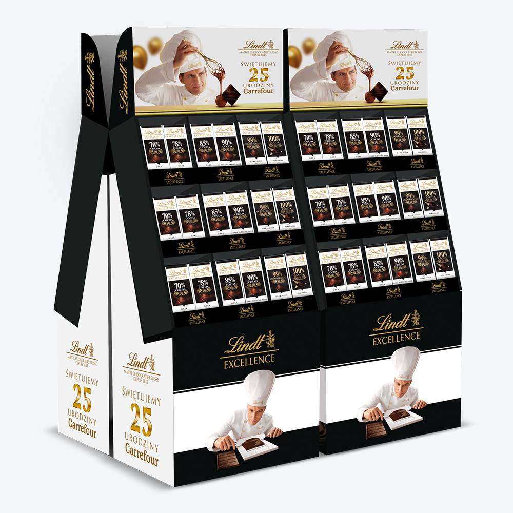 Podwójny stand POS Lindt Podwójny stand POS Lindt – ekspozycja produktów czekoladowych